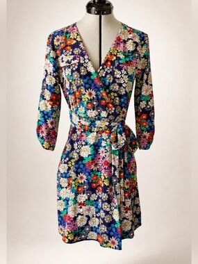 yumi kim kennedy silk dress Yumi Kim Kennedy Silk Floral Wrap Mini Dress in Bora Bora Peri - XS